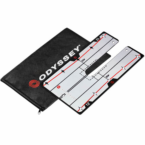 Odyssey golf putter alignment aid with silver and black design, featuring a durable fabric material.