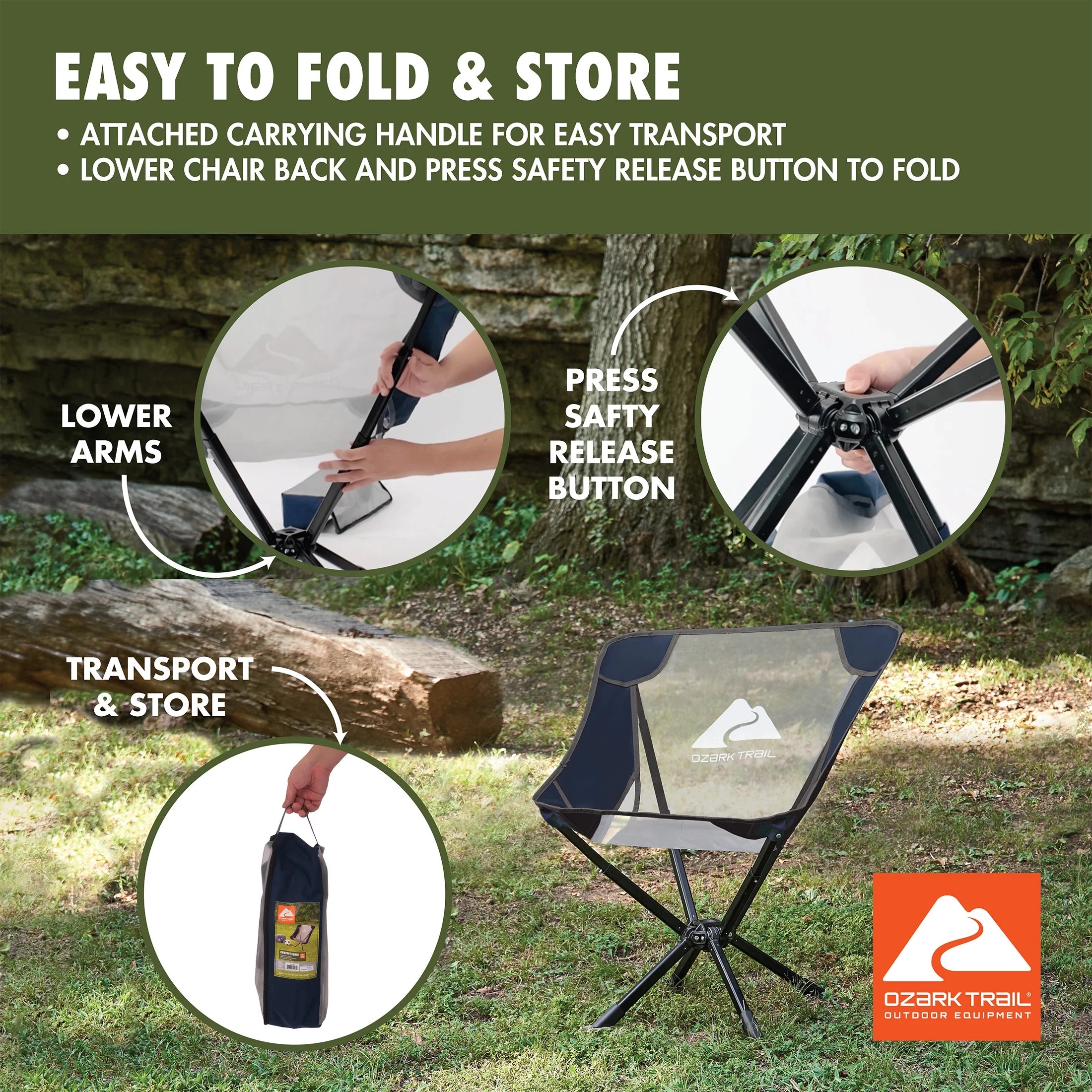 (2 Pack) Adult Instant Compact Chair, Navy