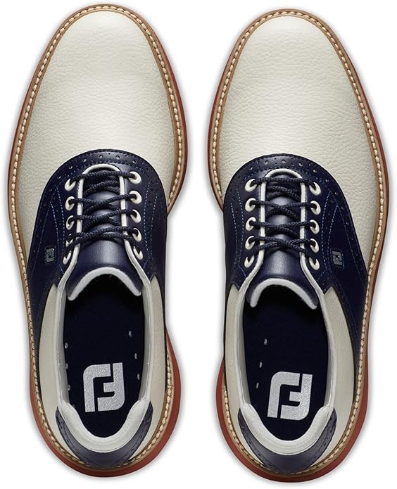 Footjoy Men's Golf Shoes | Traditions | Spikeless | White/Navy/Brick