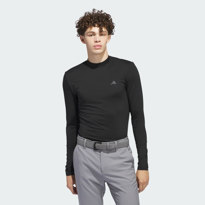 Black adidas long-sleeve shirt with three stripes on the sleeve.