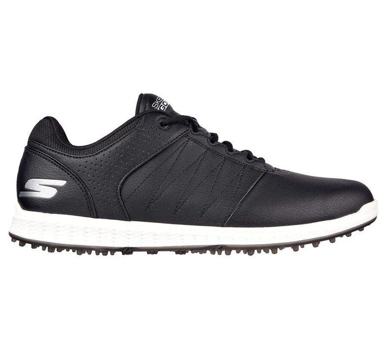 Skechers black golf shoe with white sole and textured grip.
