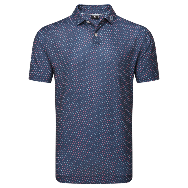 Footjoy Men's Golf Shirt | EU Bounce Printed Pique | Dark Deni