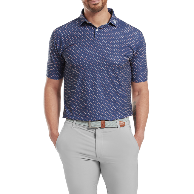 Footjoy Men's Golf Shirt | EU Bounce Printed Pique | Dark Deni