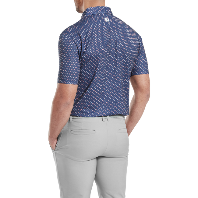 Footjoy Men's Golf Shirt | EU Bounce Printed Pique | Dark Deni