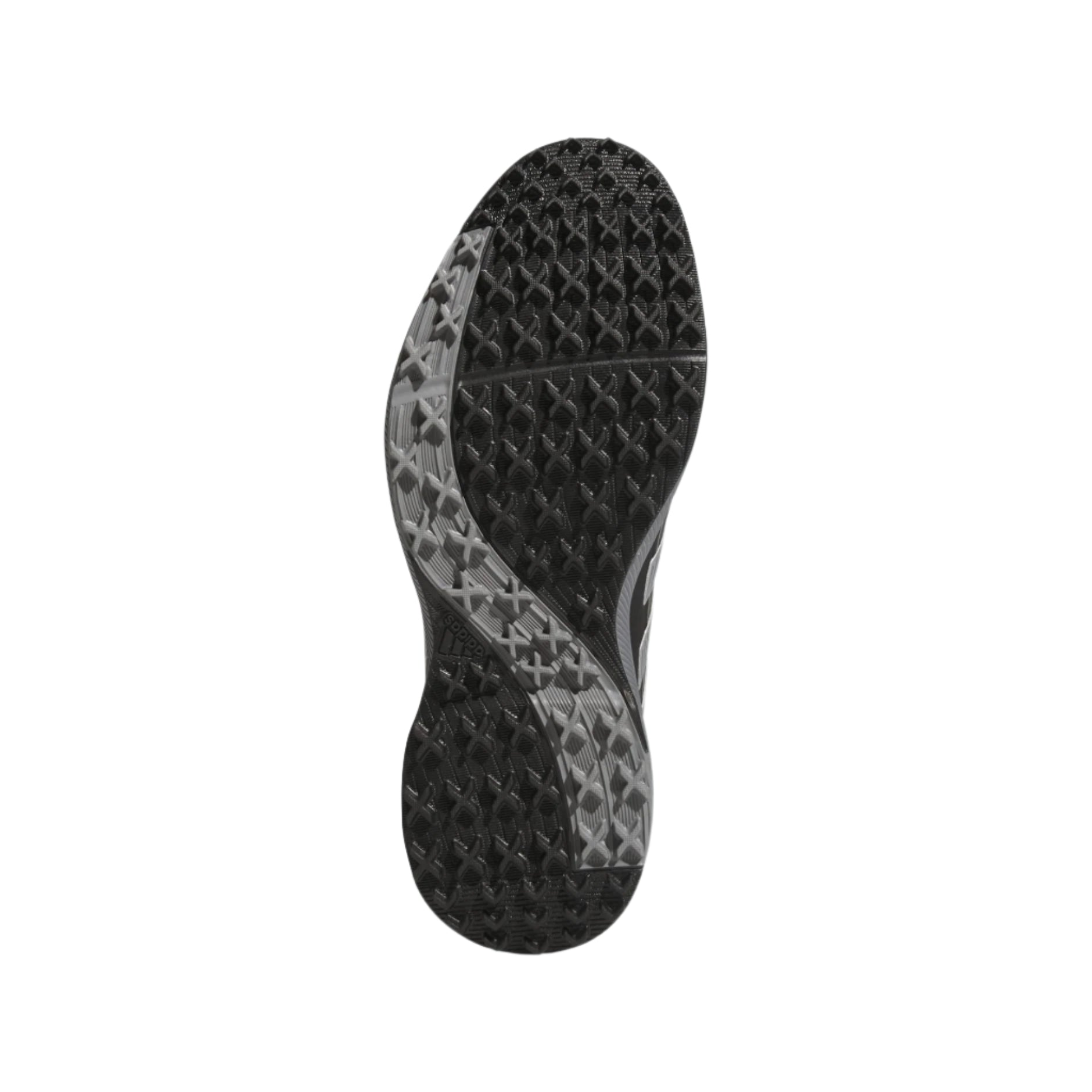 Black golf spike shoe sole with textured pattern and rubber material