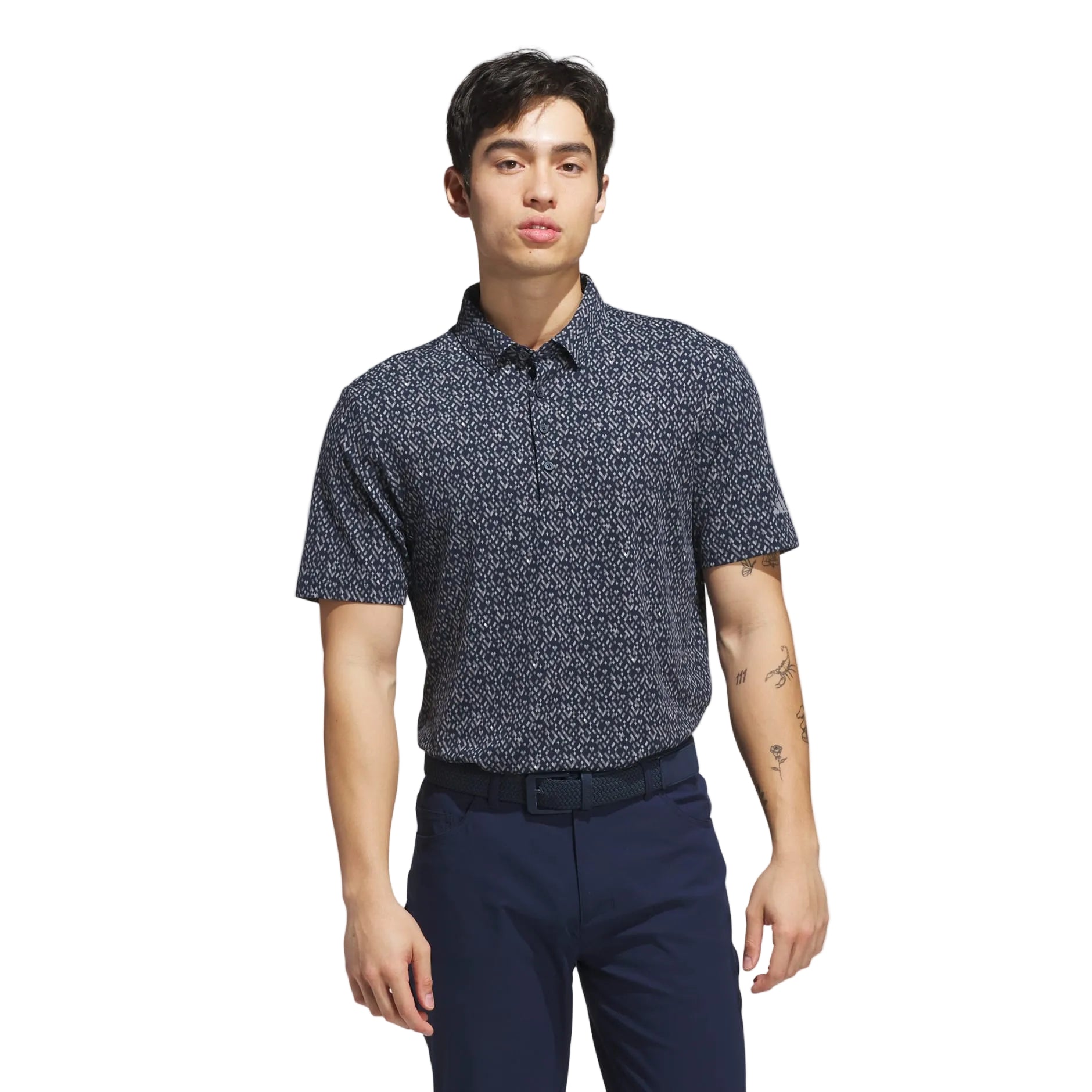 Adidas მამაკაცის გოლფის მაისური | Ultimate365 Micro Argyle Polo | მუქი ლურჯი/ნაცრისფერი Three