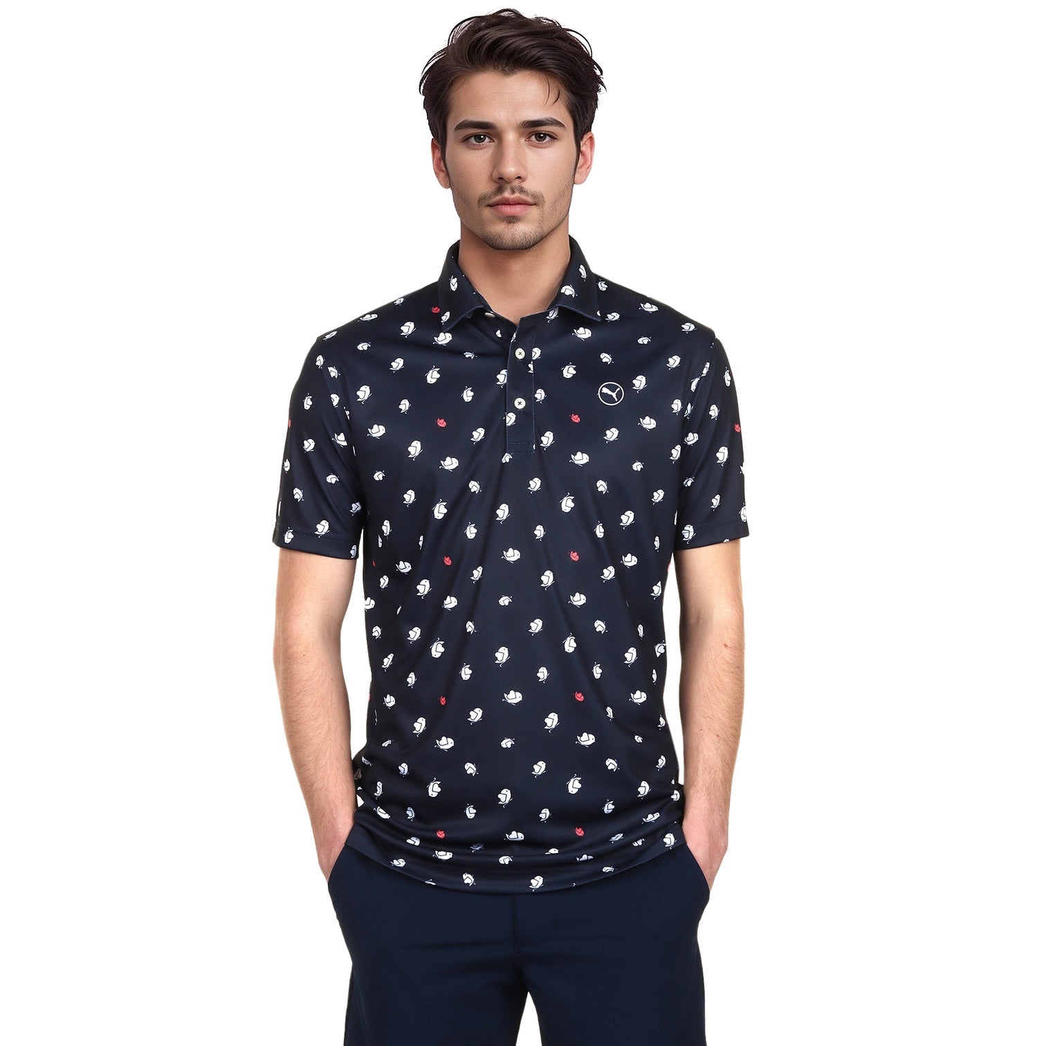 Puma Men's Golf Shirt | Pure 2.0 Birdies Polo | Deep Navy/White/Red