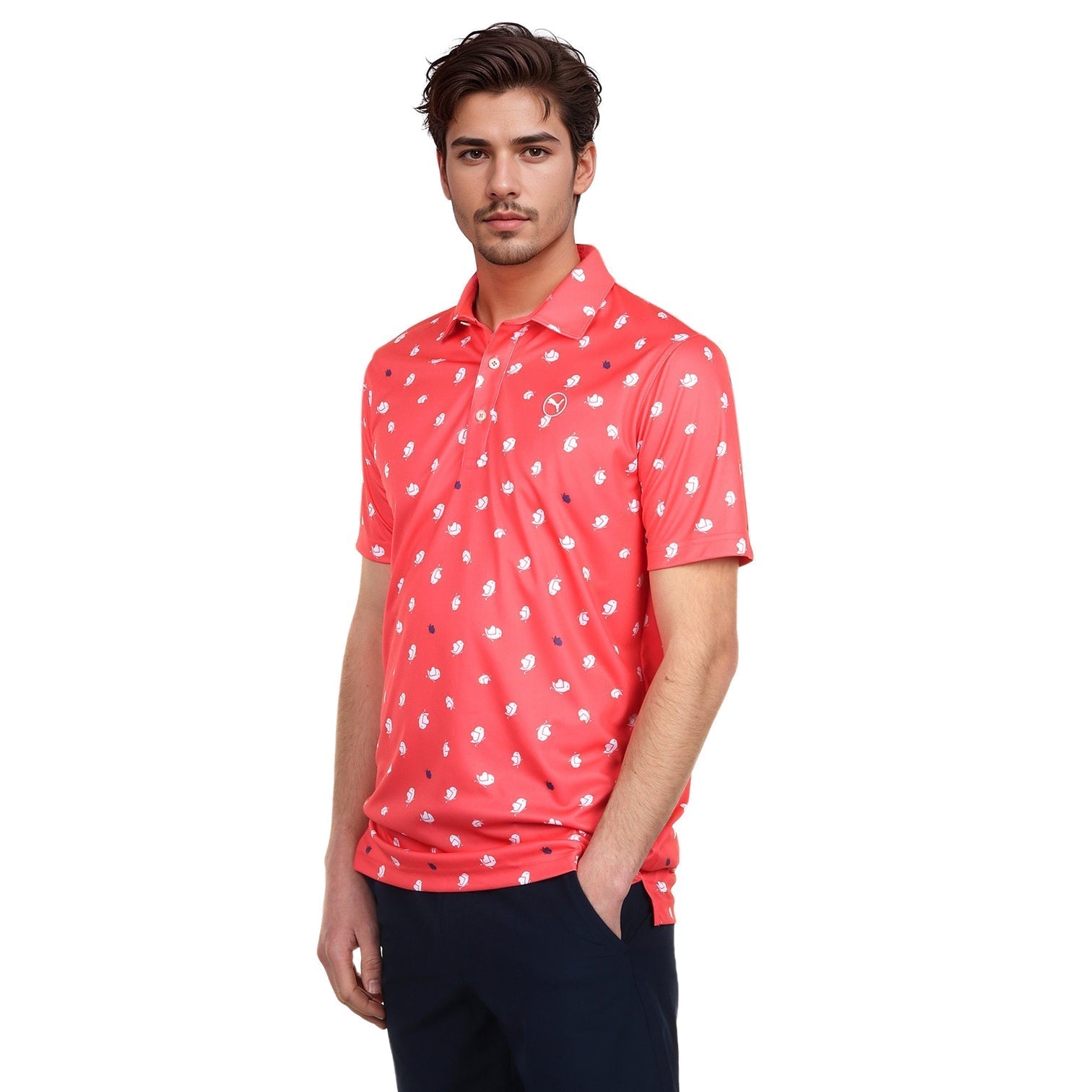 Puma Men's Golf Shirt | Pure 2.0 Polo Birdies Polo | Peach Frost-White Glow