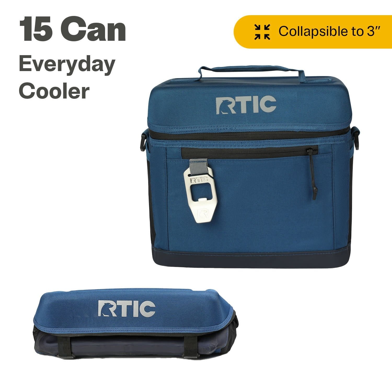 15 Can Everyday Cooler, Insulated Soft Cooler with Collapsible Design, Navy