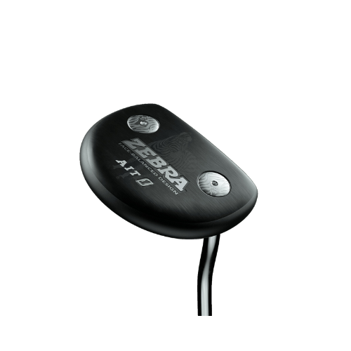 Zebra ait 9 golf putter, black head with silver accents and club shaft.