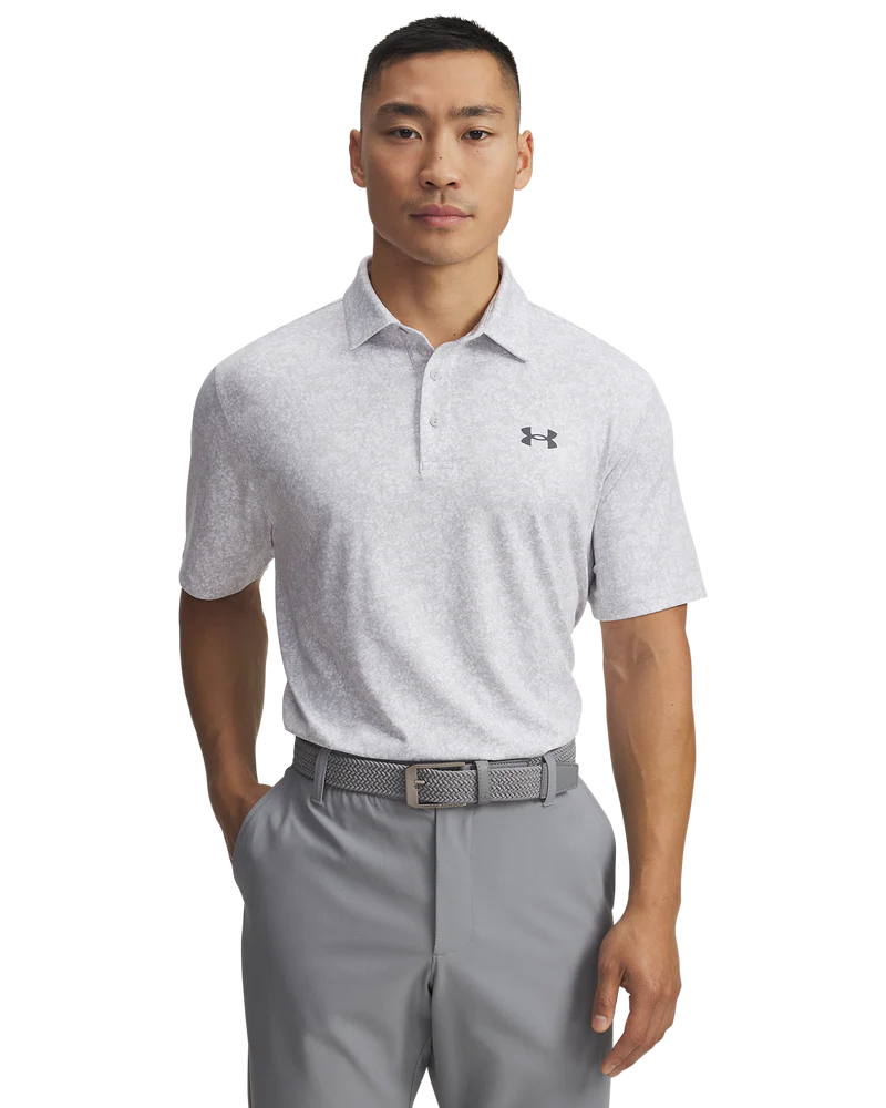 Under Armour Mens Golf Polo | Playoff 3.0 Printed Polo | Light Grey