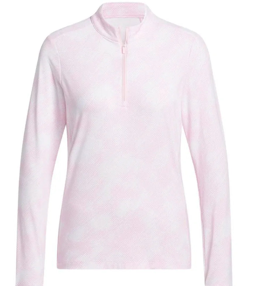 Adidas Womens Jersey | Printed Polo Quarter Zip | Pink