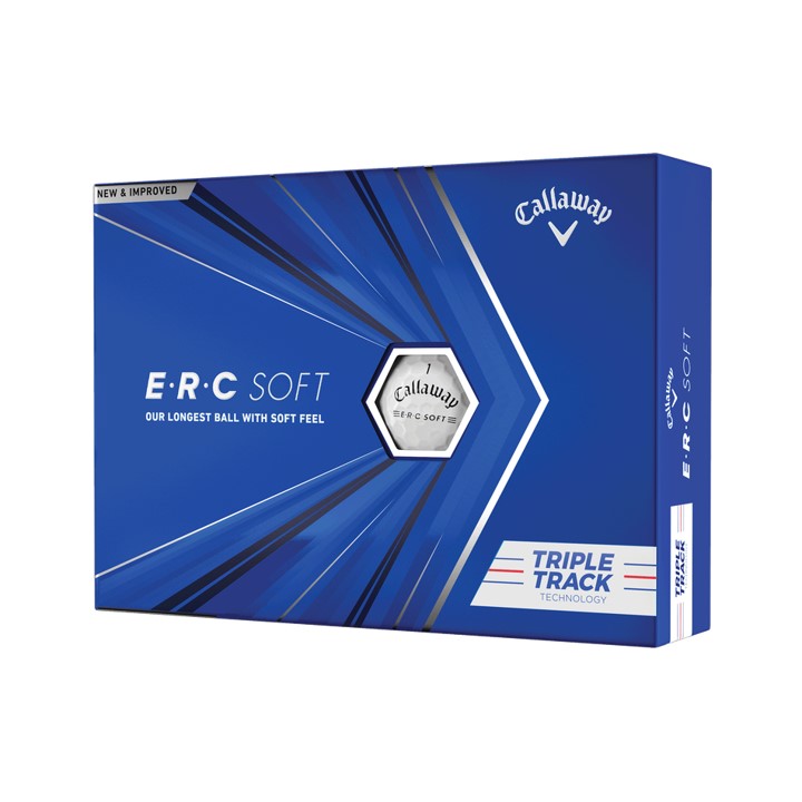 Blue and white golf ball box with callaway logo, erc soft model.