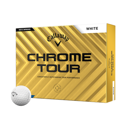 Callaway chrome tour white golf ball.