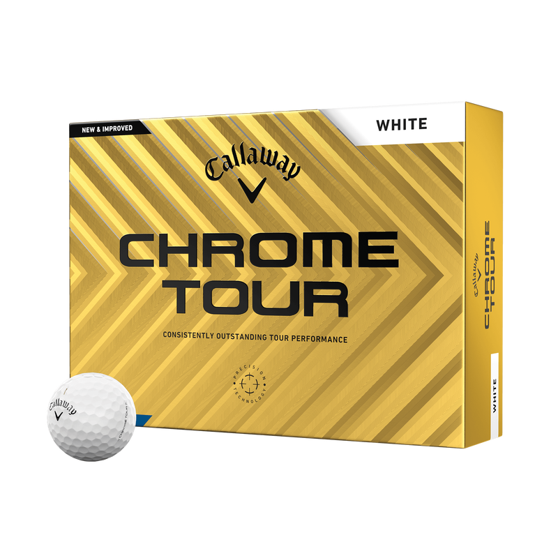Callaway chrome tour white golf ball.