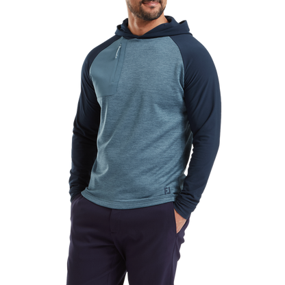 Footjoy-ის მამაკაცის გოლფის მაისური | ThermoSeries პულოვერი კაპიშონით | ლურჯი/მუქი ნაცრისფერი