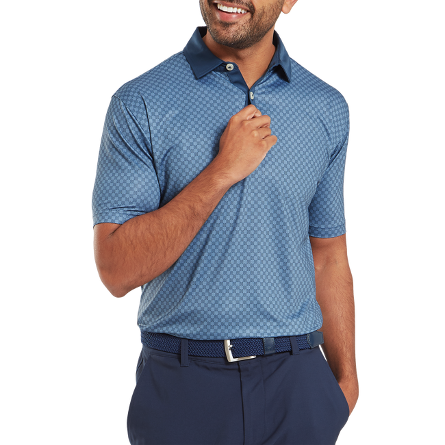 FootJoy Men's Golf Shirt | Checker Print Isle | Dark Denim White