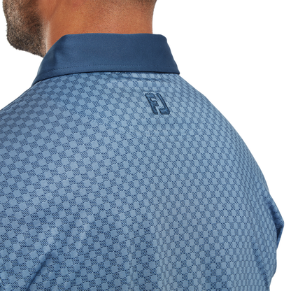 FootJoy Men's Golf Shirt | Checker Print Isle | Dark Denim White