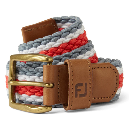 Footjoy Men`s Golf Belt | Braided Canvas | Grey/White/Coral