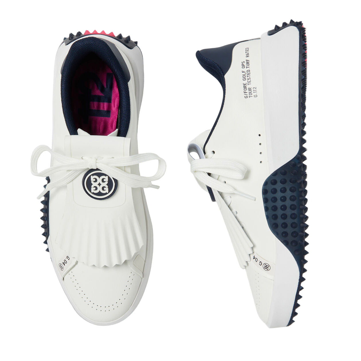 G Fore Women`s Golf Shoe | G.112 Leather Kiltie | Snow/Twilight