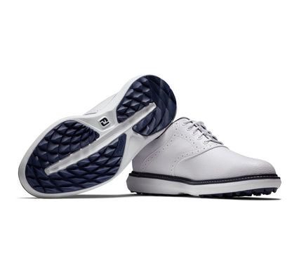Footjoy მამაკაცის გოლფის ფეხსაცმელი | Traditions Blucher | უწვერულო | თეთრი/თეთრი/მუქი ლურჯი