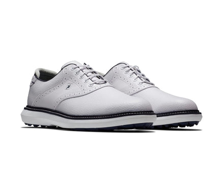 Footjoy მამაკაცის გოლფის ფეხსაცმელი | Traditions Blucher | უწვერულო | თეთრი/თეთრი/მუქი ლურჯი