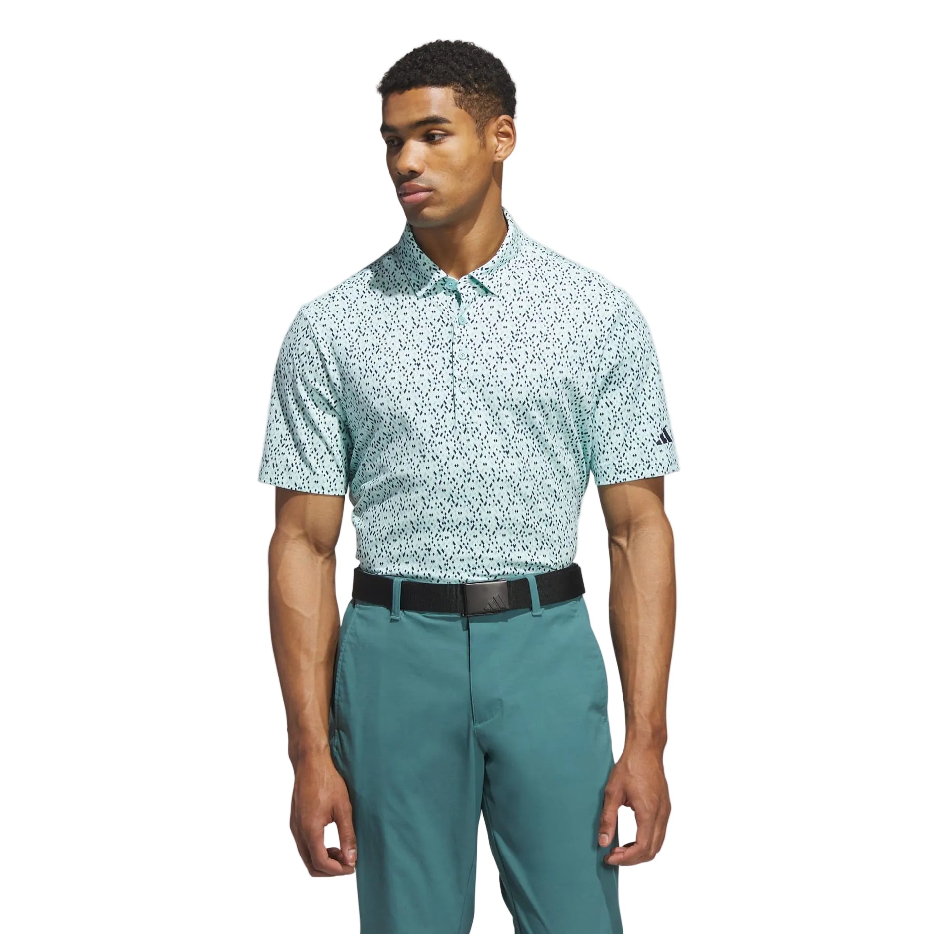 Adidas Men's Golf Shirt | Ultimate365 Micro Argyle Polo | Semi Flash Aqua / Collegiate Navy