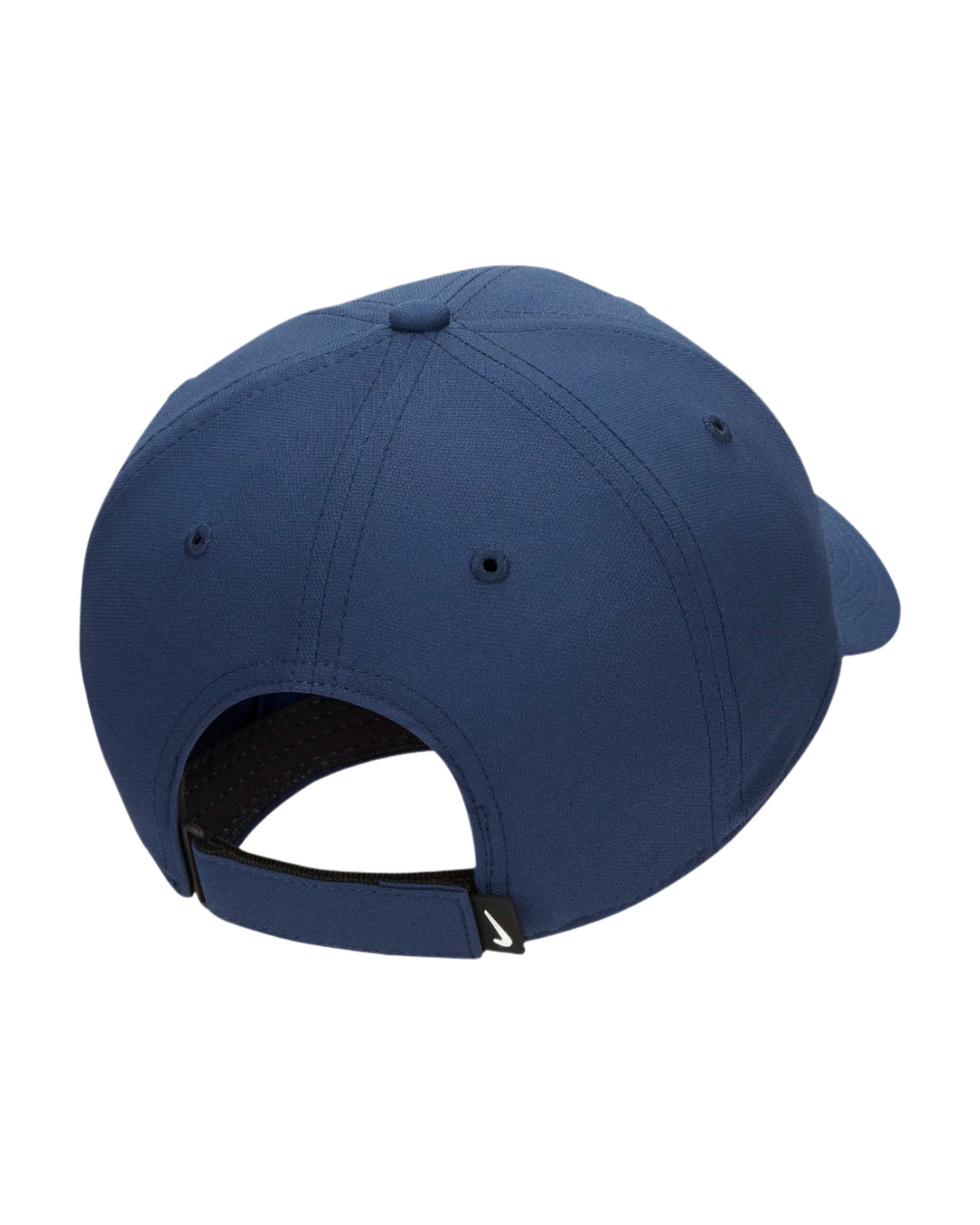 Navy blue baseball cap with adjustable strap and button closure, likely made of cotton or polyester blend.