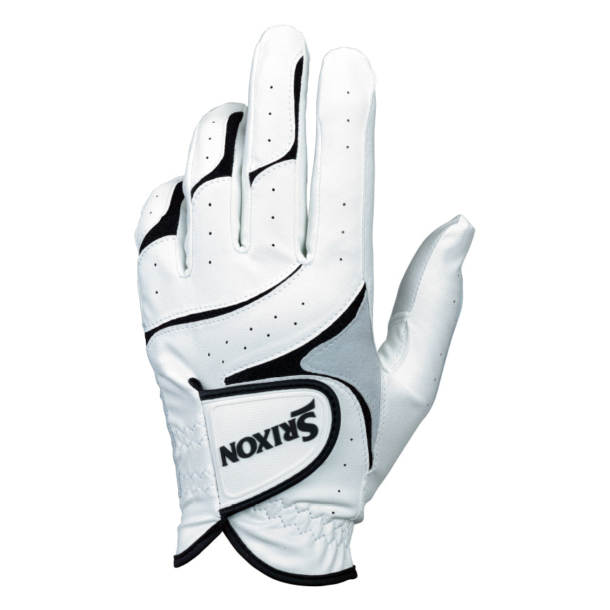 Srixon golf glove, white with black accents and perforated palm.