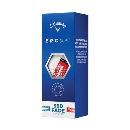 360 fade golf ball box by callaway, featuring a blue and white hexagonal design with red accents.