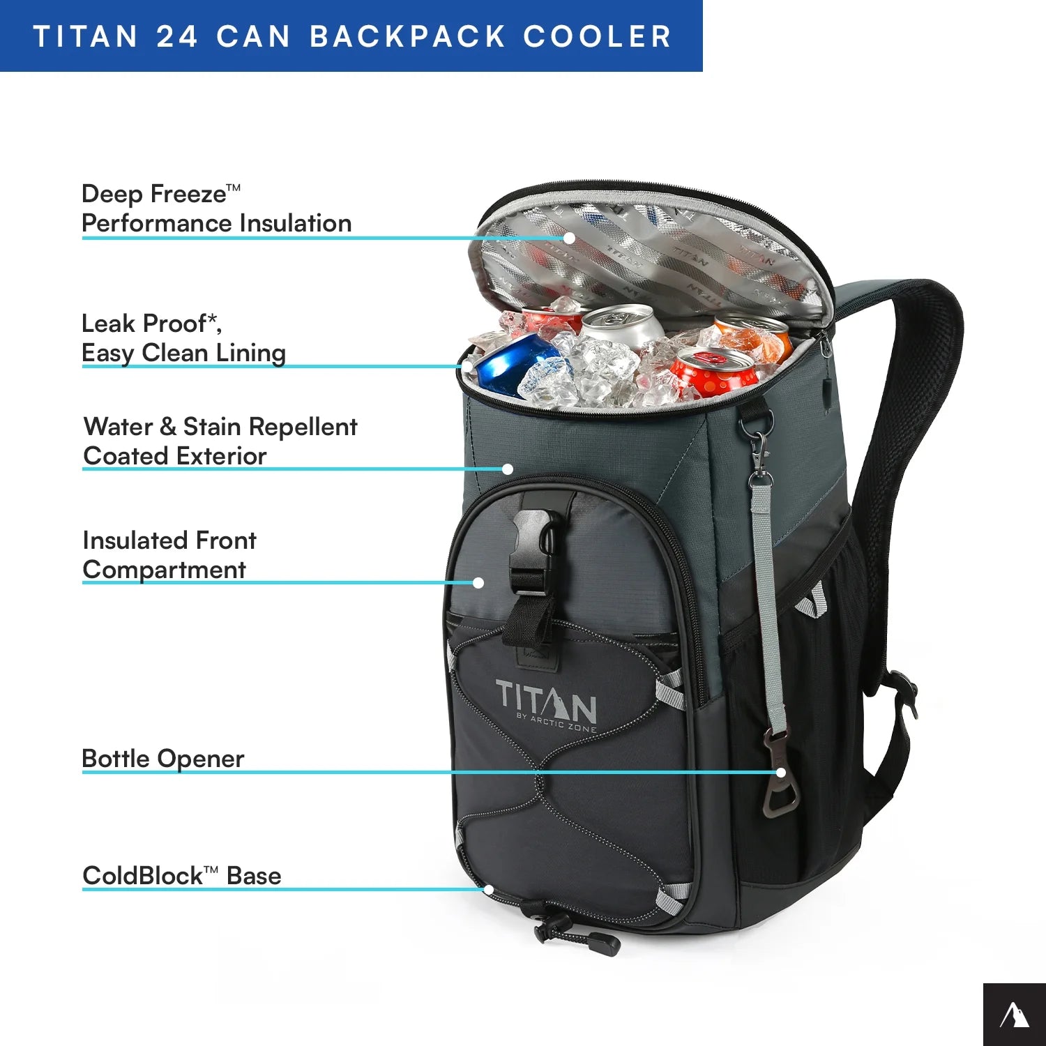 24 Can, 16 Quart Backpack Cooler, Basalt Gray