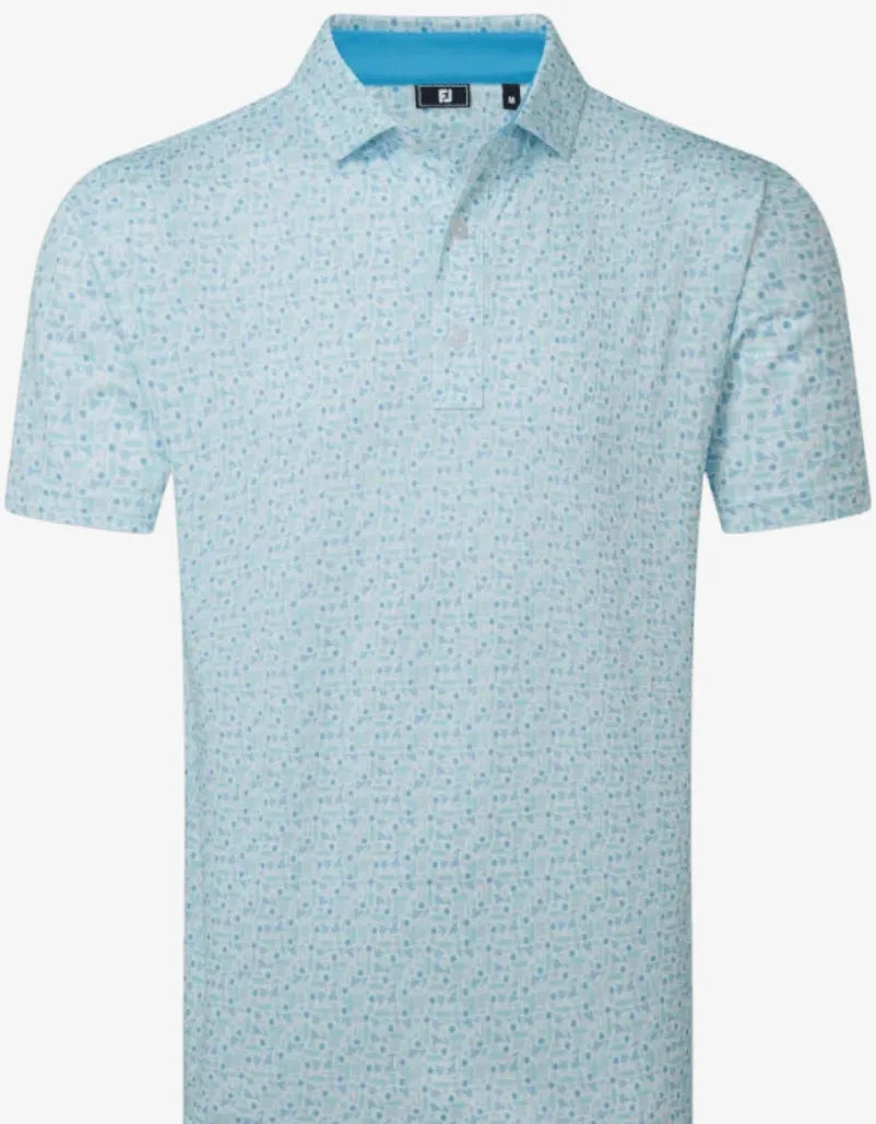 Footjoy Mens Golf Shirt | EU Meadow Print Lisle | Blue-Sea Glass