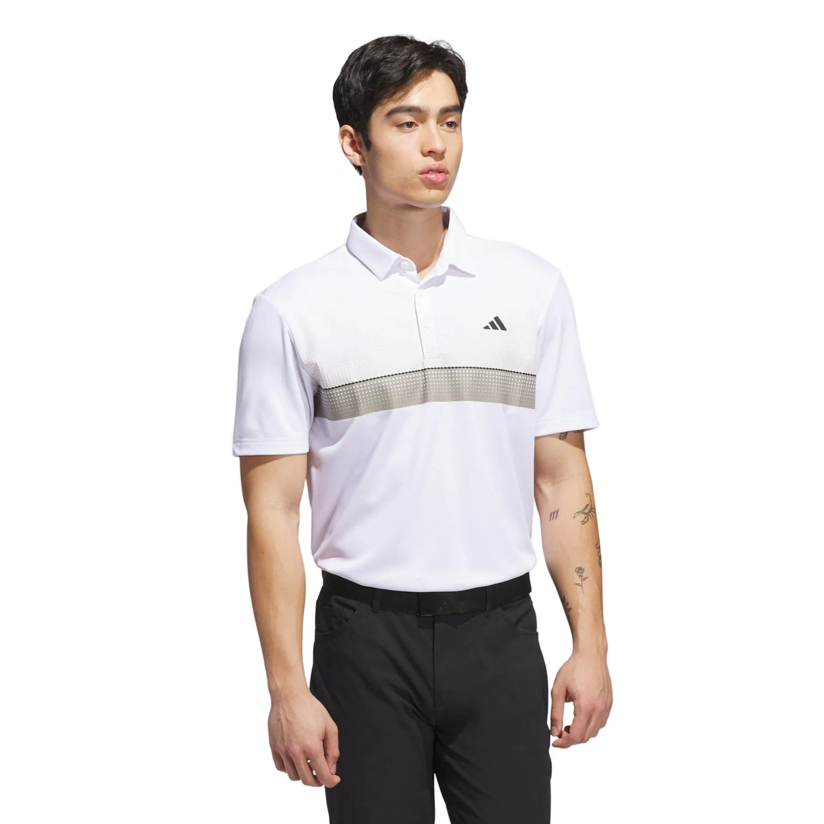 [JL5249L] Adidas Mens Golf Shirt | Performance Allover Print Polo (White, L)