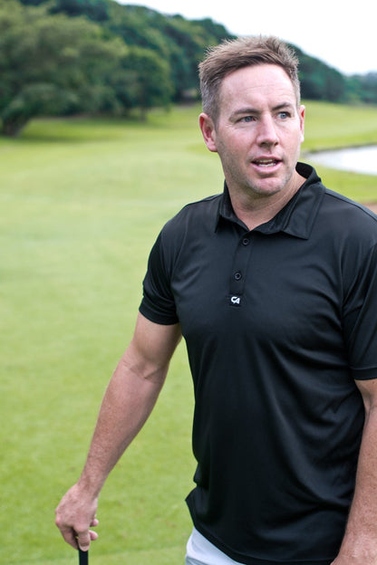 [SKUIQ252] Custom Apparel Mens Golf Shirts | Iconic (Panel Black, M)