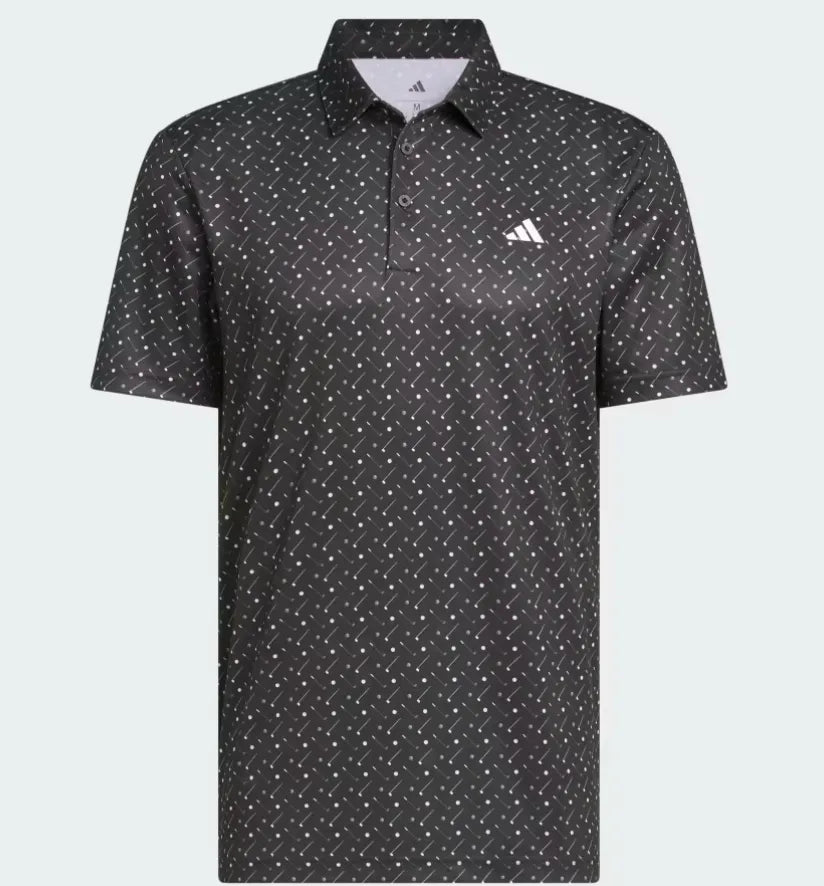 Adidas Mens Golf Shirt | Performance Print Polo | Black