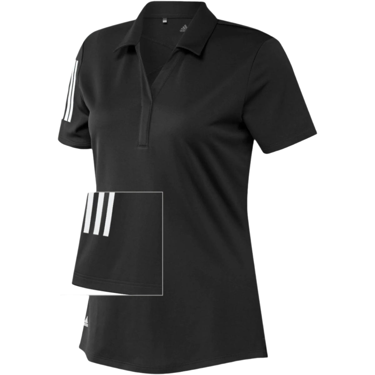 [GP0242-S] Adidas Womens Golf Shirt | 3 Stripe Club Polo (Black, S)