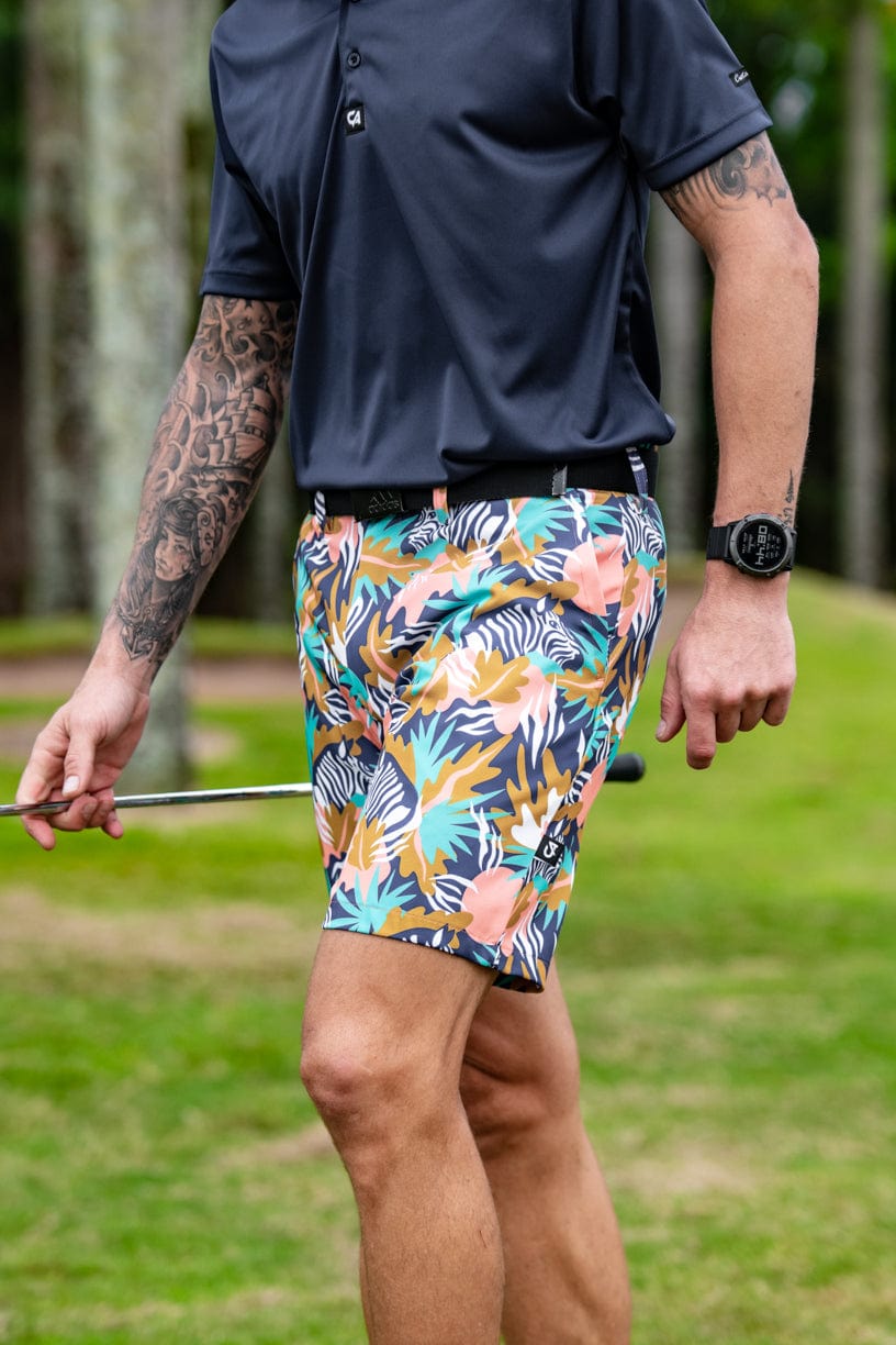 [CAMFSS36] Custom Apparel Mens Golf Shorts | Funky (Zebra In the Wild, 36)