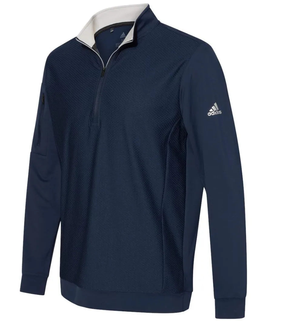 Adidas Mens Golf Jacket | Performance Textured Quarter Zip | Navy