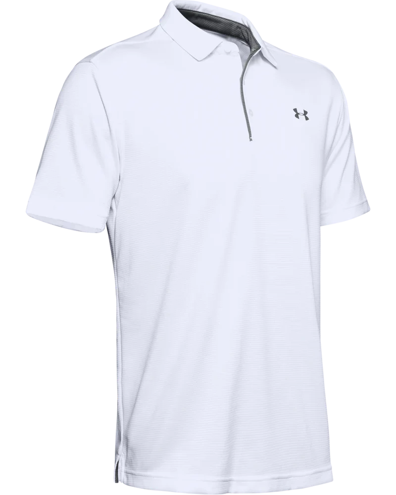 [1290140100M] Under Armour Mens Golf Shirt | Tech Polo | Striped (White, M)