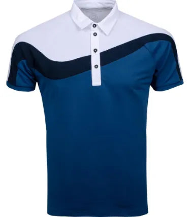 Galvin Green Mens Golf Shirt | Mitchel | Crystal Blue-Navy-White