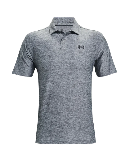 Under armour heathered gray polo shirt with logo.