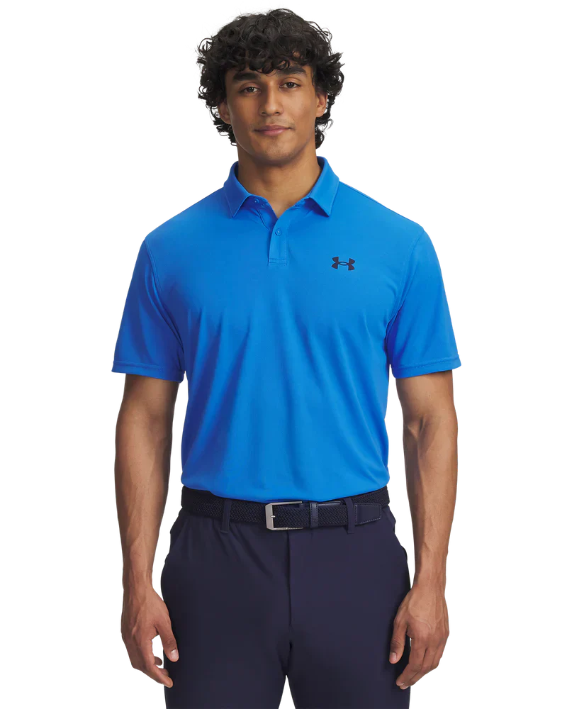 Under Armour Men's Golf Shirt | T2G Pique Polo | Blue Atlantis
